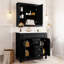 Meuble-lavabo de salle de bain contemporain de 36 po, apparence de miroir noir, 2 tiroirs et portes, meuble-lavabo élégant à décor spacieux, tiroirs, tendance