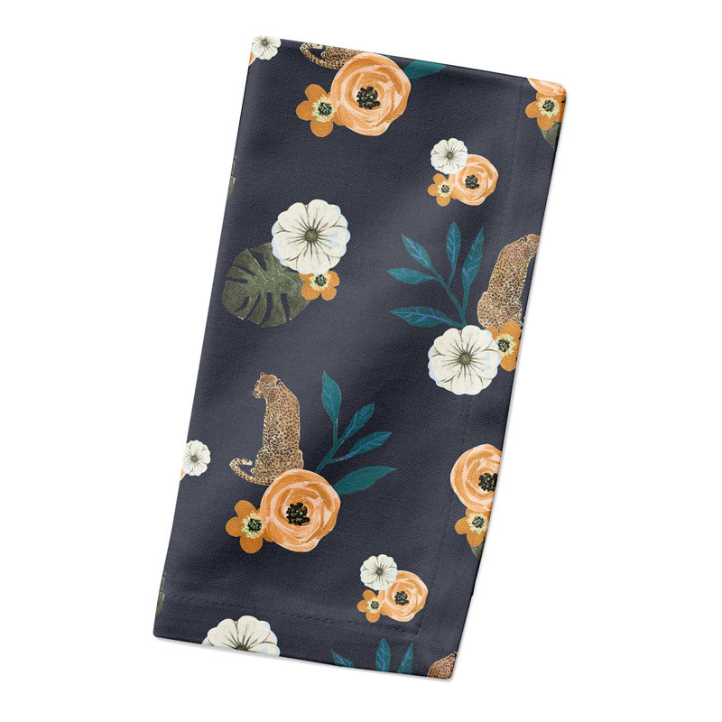 Silvestre Cotton Floral Square Napkin, Navy