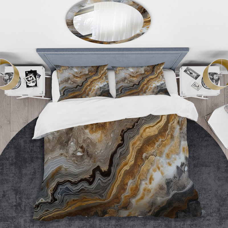 Gold And Grey A Marble Effect I - Abstract Marble Duvet Cover Set - Microfiber Polyester, Twin Duvet Cover + 1 Standard Sham