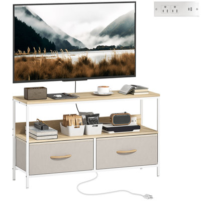 Meuble télé avec station de charge, table télé avec rangement,