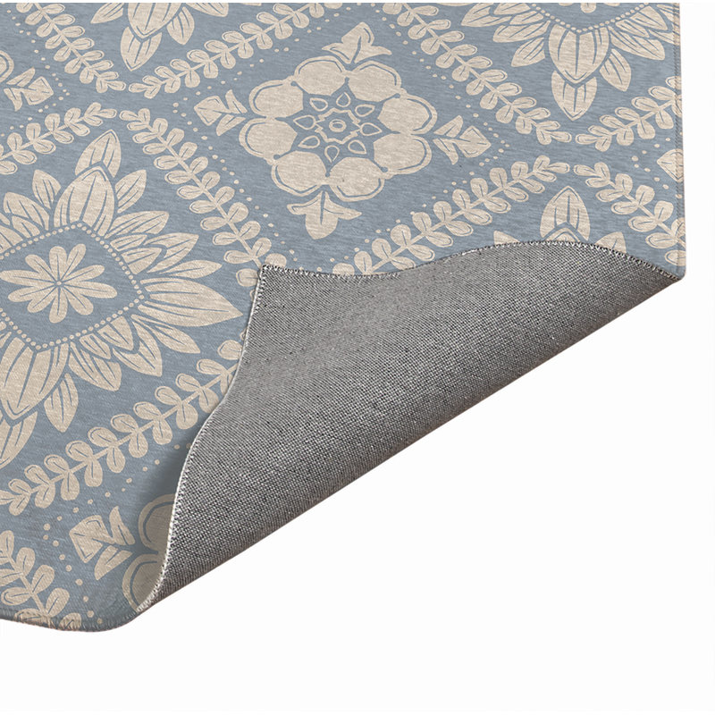 Talia Geometric Floral Kitchen Mat, Rectangle 3' x 5', Denim Blue
