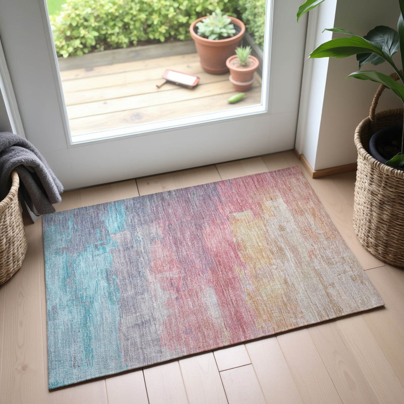 Tapis abstrait Premium Sykora AMF1473 lavable à la machine, Rectangle 1 pi 8 po x 2 pi 6 po