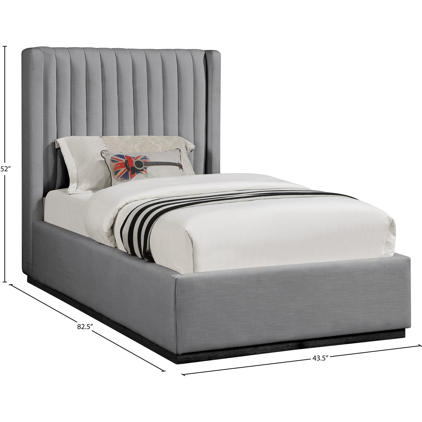 Chamblis Upholstered Wingback Bed, Grey Linen Textured Fabric, Twin