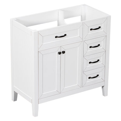 Meuble-lavabo 36 po sans lavabo, base d'armoire seulement, armoire de salle de bain avec tiroirs, structure solide et panneau de fibres à densité moyenne, blanc