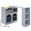 Îlot de cuisine roulant gris avec table extensible, lumières DEL, prises de courant, armoire de rangement et tablettes ouvertes-1836954101