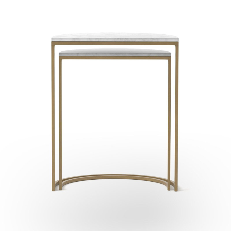 Polished White Marble and Brass Nesting C Tables