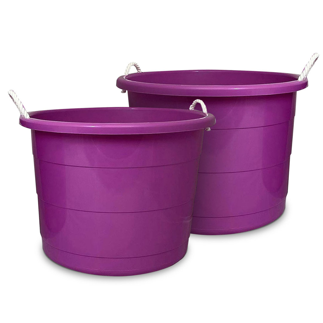 Homz Plastic 17 Gallon Utility Storage Bucket Tub W/Rope Handle (Set of 2) Homz
