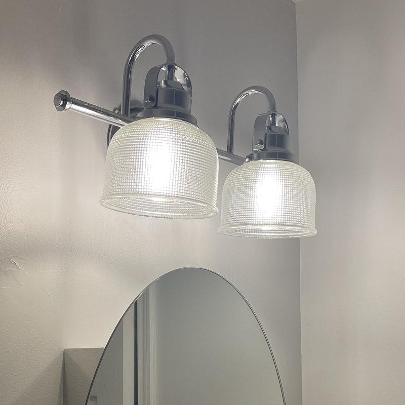 Éclairage pour meuble-lavabo moderne de 17,25 po en chrome, applique murale à 2 lumières DEL, abat-jour cloche en verre transparent pour cuisine de couloir à miroir, homologué ETL, ampoule DEL incluse
