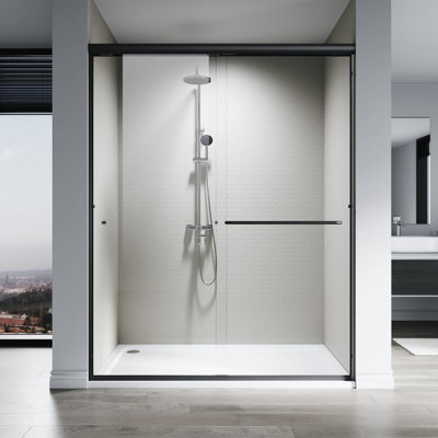 60"W *76"H Adjustable Double Sliding Shower Door with 6mm Clear Tempered Glass for Bathroom