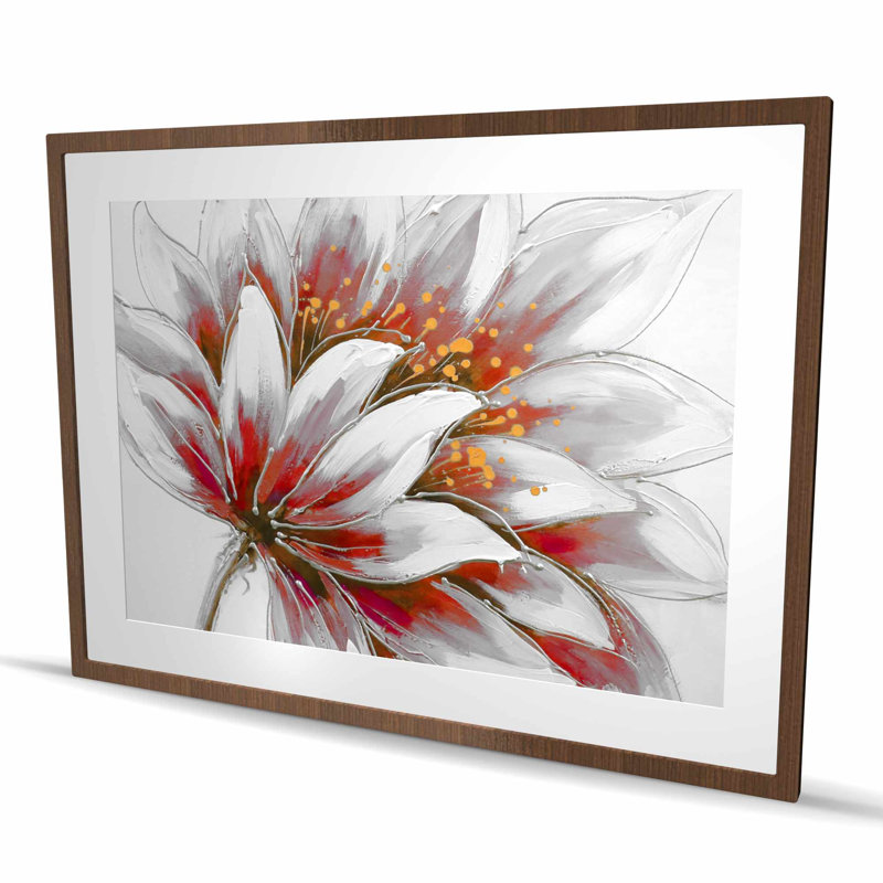 Fleur rouge avec centre doré - impression de salon encadrée, H 36 po x l 48 po