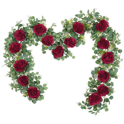 2Pcs 13Ft Artificial Eucalyptus Garlands with Flowers