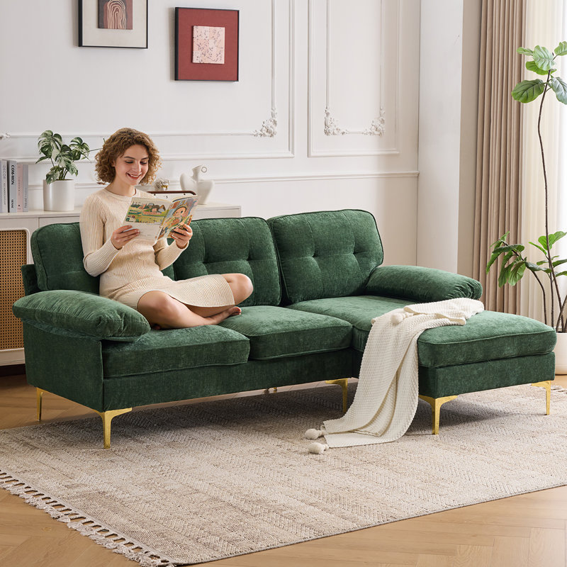 L-shaped Chenille Modern Sectional Sofa Couch, 3 Seat Couch With Deep Seat Design, Removable Sofa Pillows Washable,sofa For Living Rooms, Bedrooms, Apartments