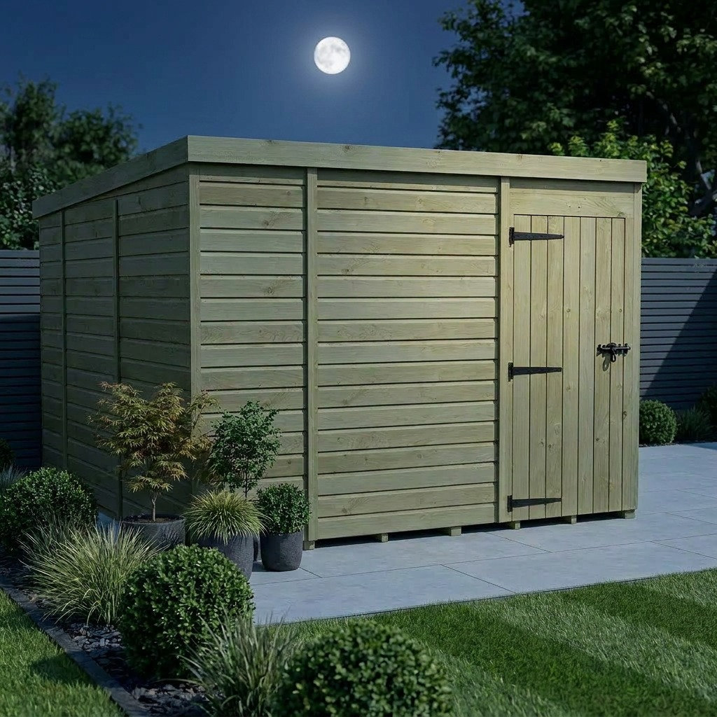Total Sheds 9ft x 10ft Pent Garden Shed - Single Door - No Windows - Pressure Treated Timber - UK Manufactured
