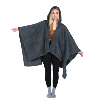 Catalonia Wearable Blanket, Cozy Loungewear Pocketed Sherpa Cape Wrap for Adults & Teens