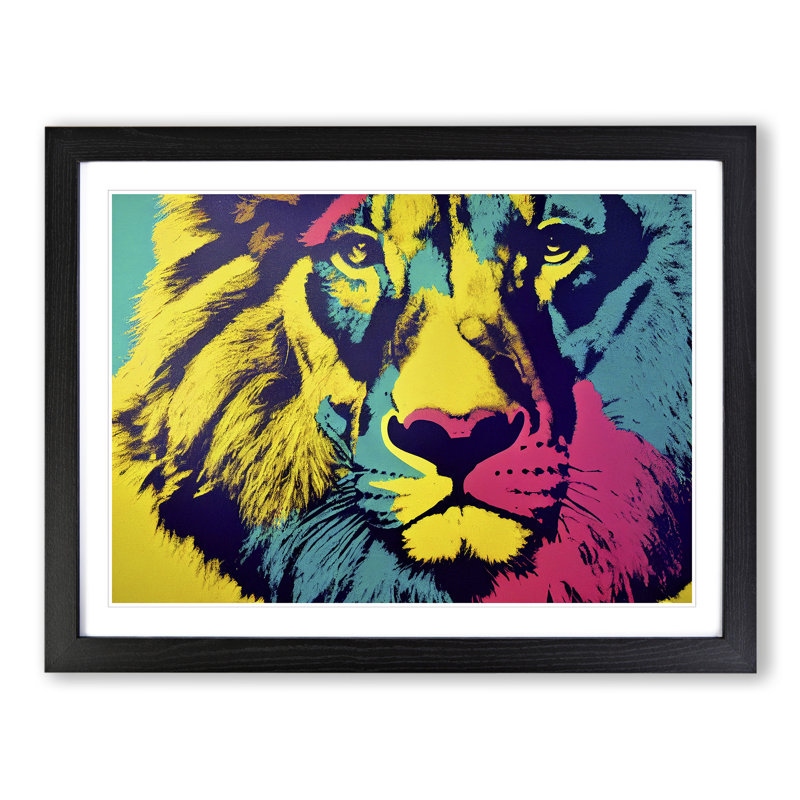 Lion Abstract - Single Picture Frame Painting, Black, 46cm H x 64cm W x 2cm D