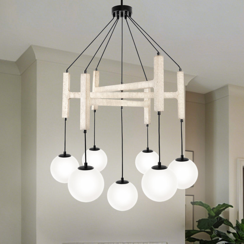 7-light Sputnik Chandelier Milk White Glass Chandelier Bubble Chandelier For Dining Room, 42.91'' H X 31.89'' W X 31.89'' D