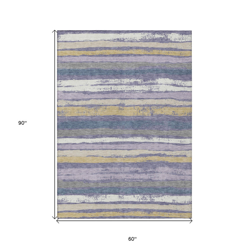 Tapis intérieur lavable rayé mauve 5 pi x 8 pi