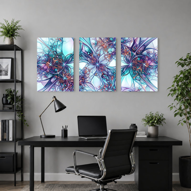 Ensemble de 3 toiles bleu sarcelle et mauve, 24"H x 16"W x 3pcs