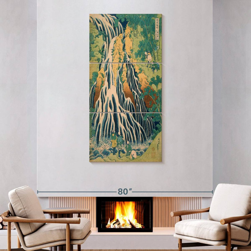 Pilgrims At Kirifuri Waterfall, 75" H x 36" W
