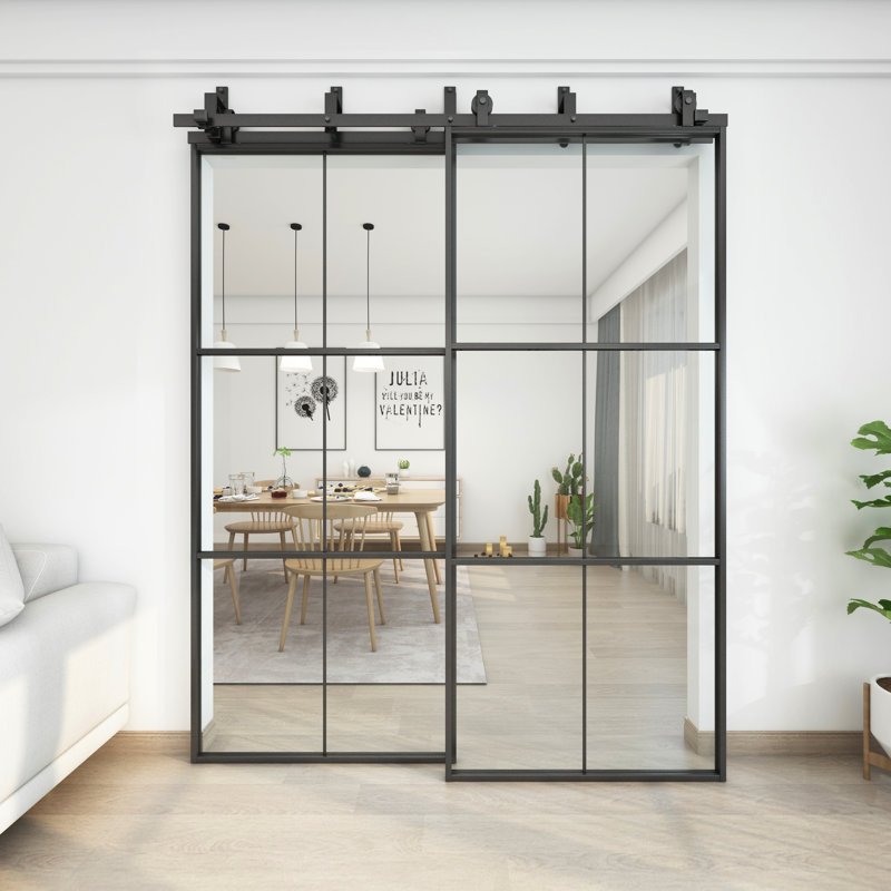 Porte de grange en verre avec ensemble de quincaillerie d'installation, 72 po x 84 po