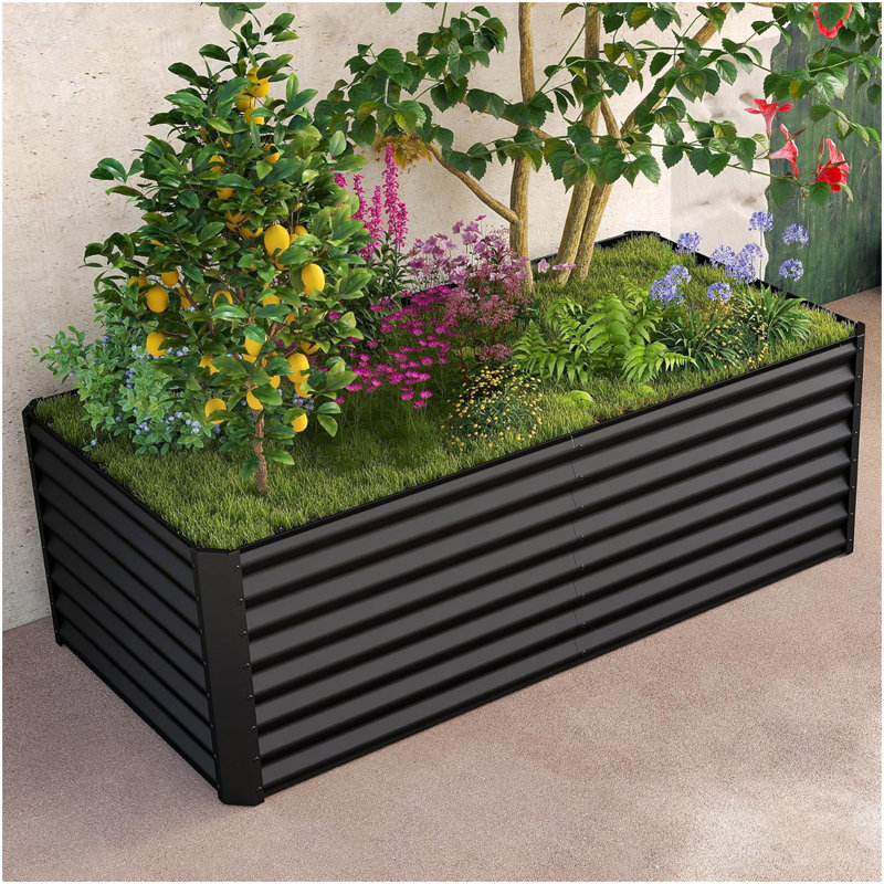 6X3x2ft Galvanized Raised Garden Bed, Outdoor Planter Garden Boxes Large Metal Planter Box For Gardening Vegetables Fruits Flowers, Dark Gray