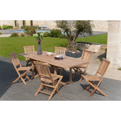 Woehler 6 - Person Teak Wood Patio Dining Set with Rectangular Table