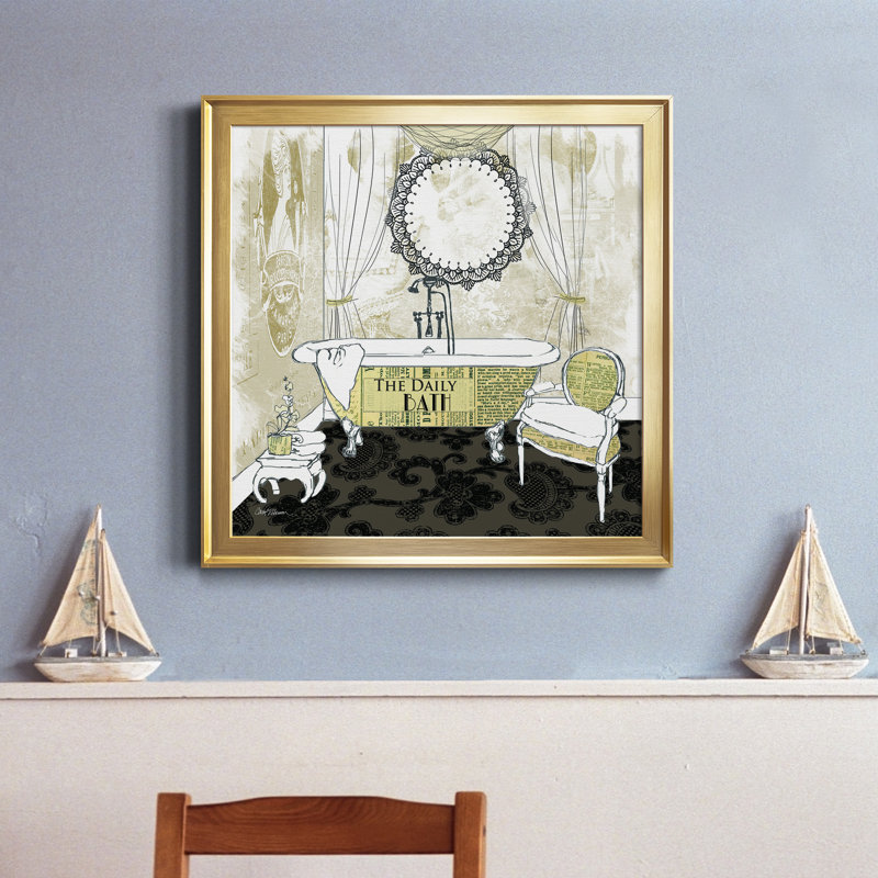 «Daily Bath», peinture sur toile encadrée, Encadrement doré, H 30,5 po x l 30,5 po x P 1,5 po
