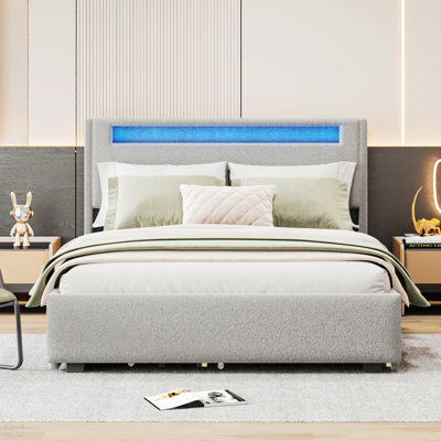 Upholstered Platform Bed With LED Frame