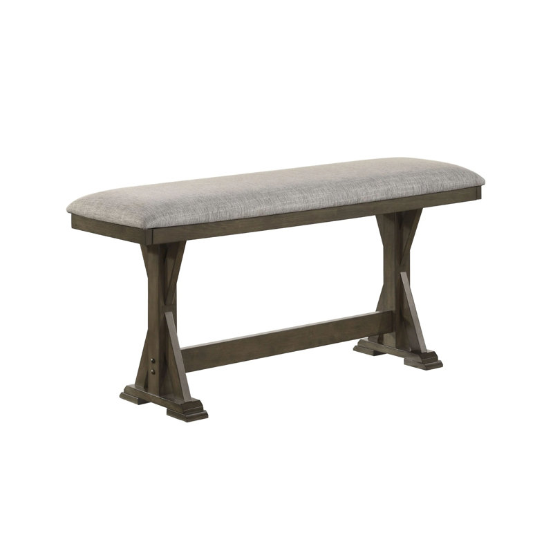 Omal Counter Height Dining Bench, Brown-Khaki Wood, Gray Fabric, 48 Inch, 24.6" H x 48" W x 16" D