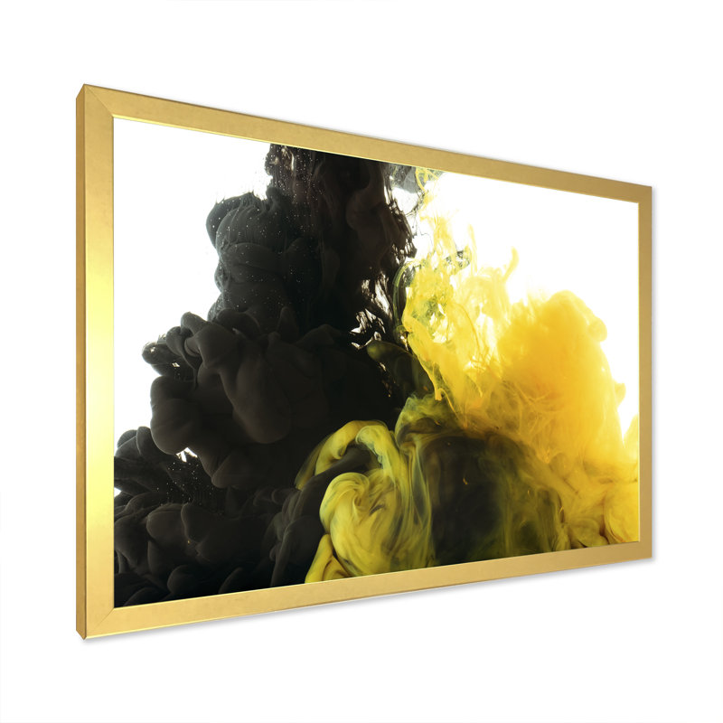 «Black and Yellow Ink Clouds», reproduction sur toile flottante, H 12 po x l 20 po x P 1 po, Cadre doré