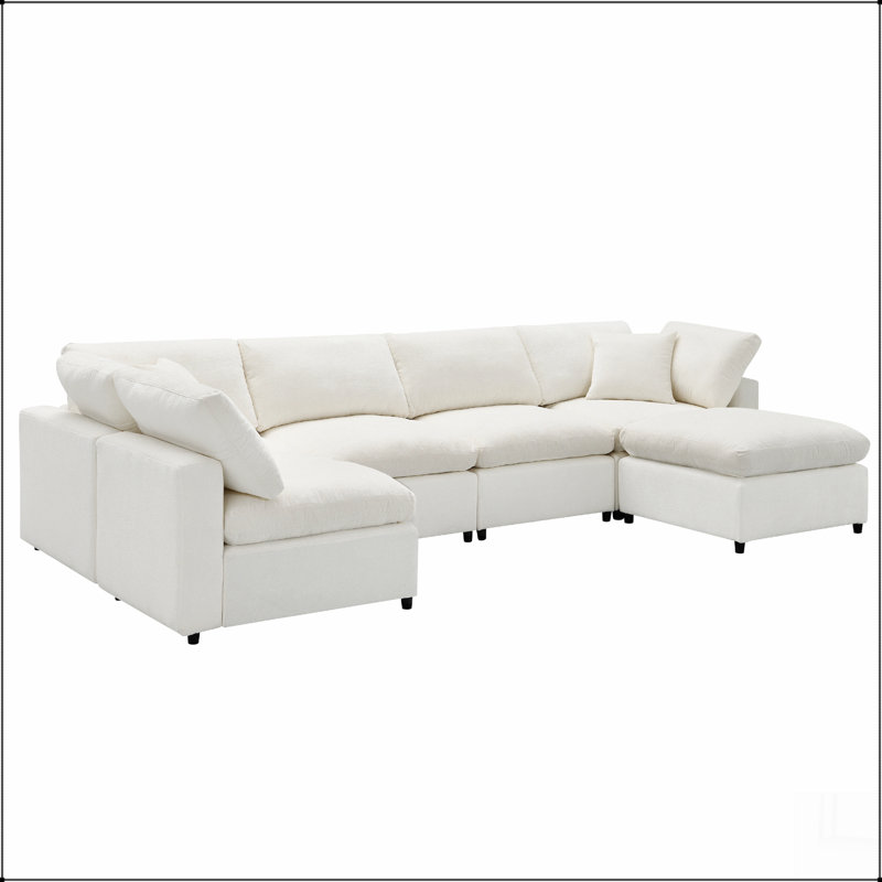 Canapé-lit modulaire moderne en nuage, canapé modulaire en chenille 6 places avec repose-pieds, combinaison gratuite, Beige
