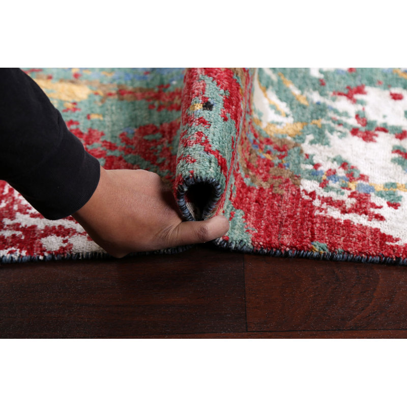 Tapis oriental contemporain abstrait à motif végétal noué à la main 4 x 6