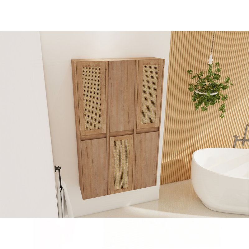 Armoire latérale de salle de bain 36 po, 6 portes à fermeture douce, conception à fixation flottante