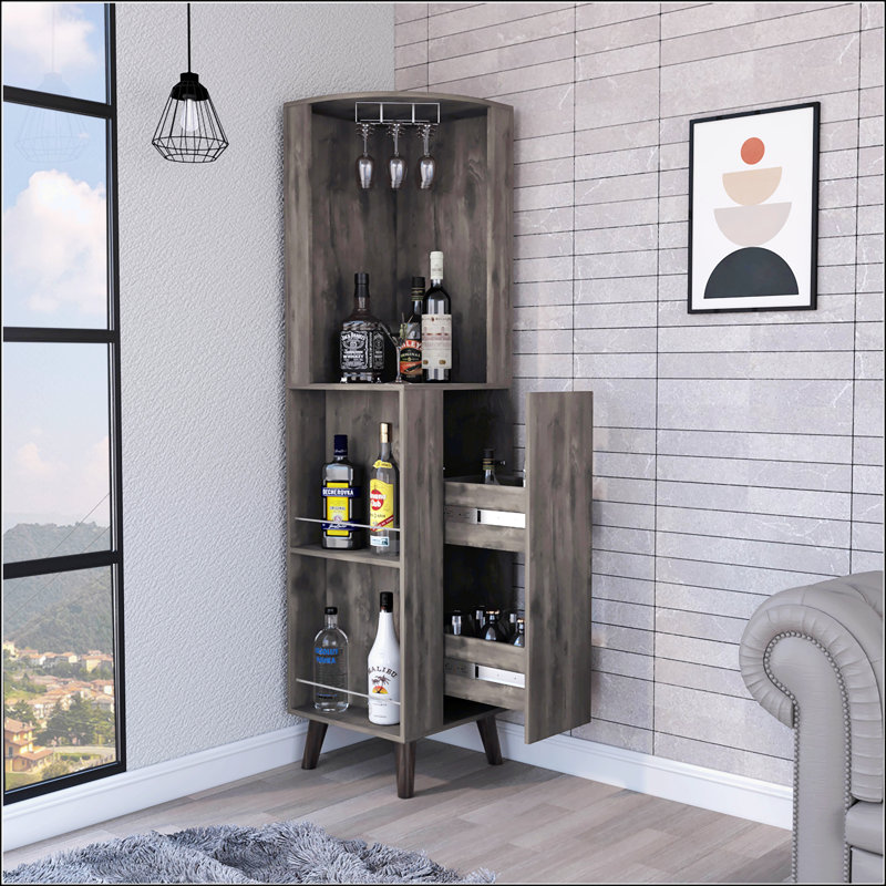 Armoire de bar d'angle à 1 tiroir et 2 tiroirs brun foncé
