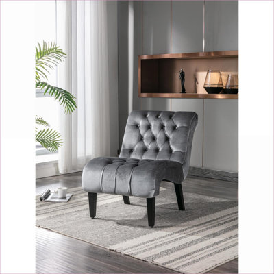 Chaise d'appoint sans accoudoirs en velours brossé argenté moderne, fauteuil capitonné capitonné avec pieds en bois massif pour le salon, la chambre à coucher et le bureau