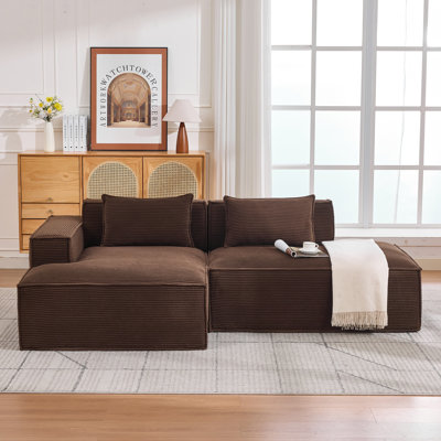 Canapé modulaire en velours côtelé à compression en L 92 po, canapé rembourré doux et désossé moderne avec jeté, aucun assemblage requis pour le salon