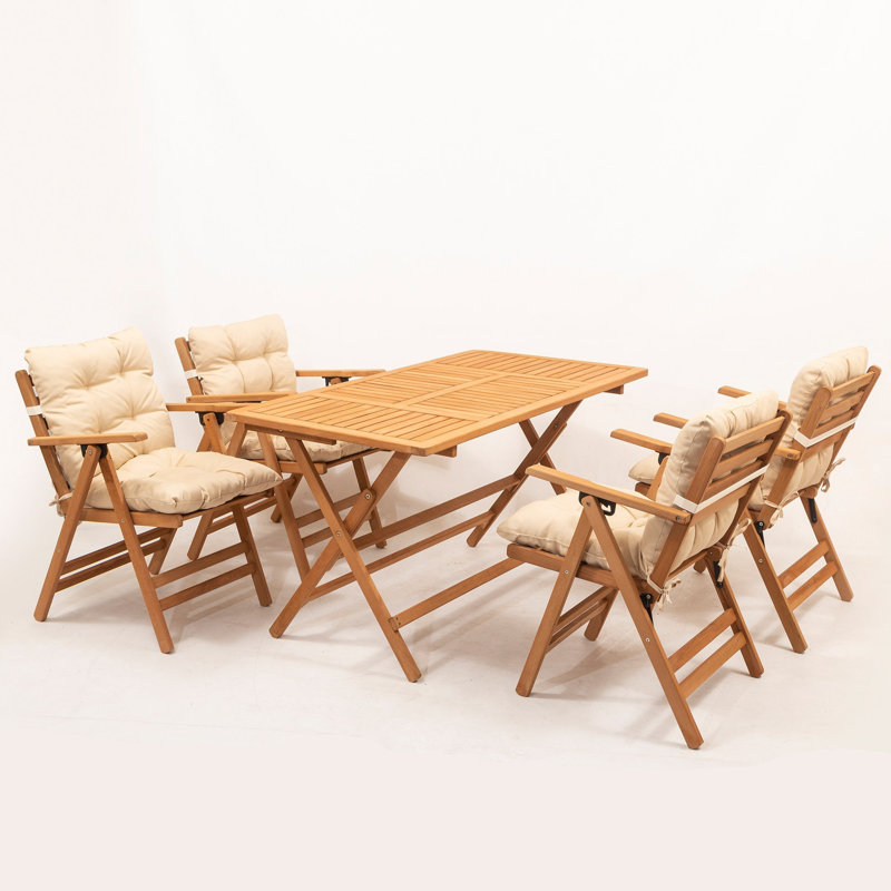 Maya 4 - Person Wood Patio Dining Set with Rectangular Table , Cushions Included