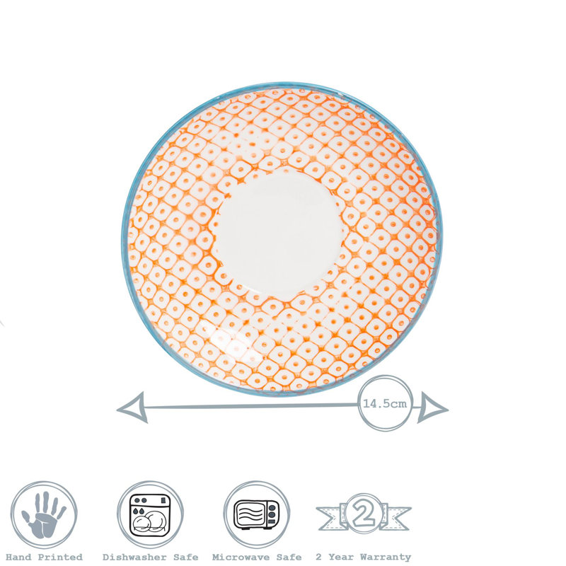 Nicola Spring Hand-Printed Cappuccino Saucers - 14.5cm - Orange - Pack of 12