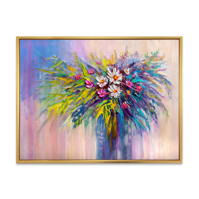 «Rose and Yellow Vase Of Flowers II», reproduction d'art murale traditionnelle, H 24 po x l 36 po x P 1 po