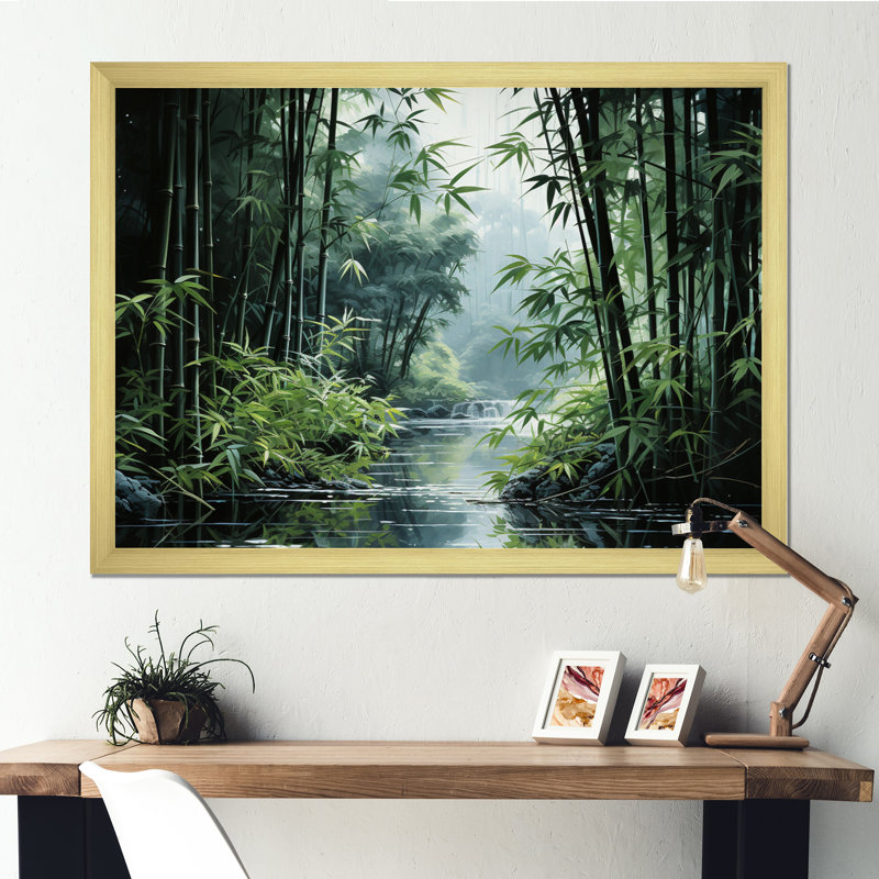 Art du Japon, forêt de bambou - Art mural du Japon, H 12 po x l 20 po x P 1 po, Cadre doré à une seule photo