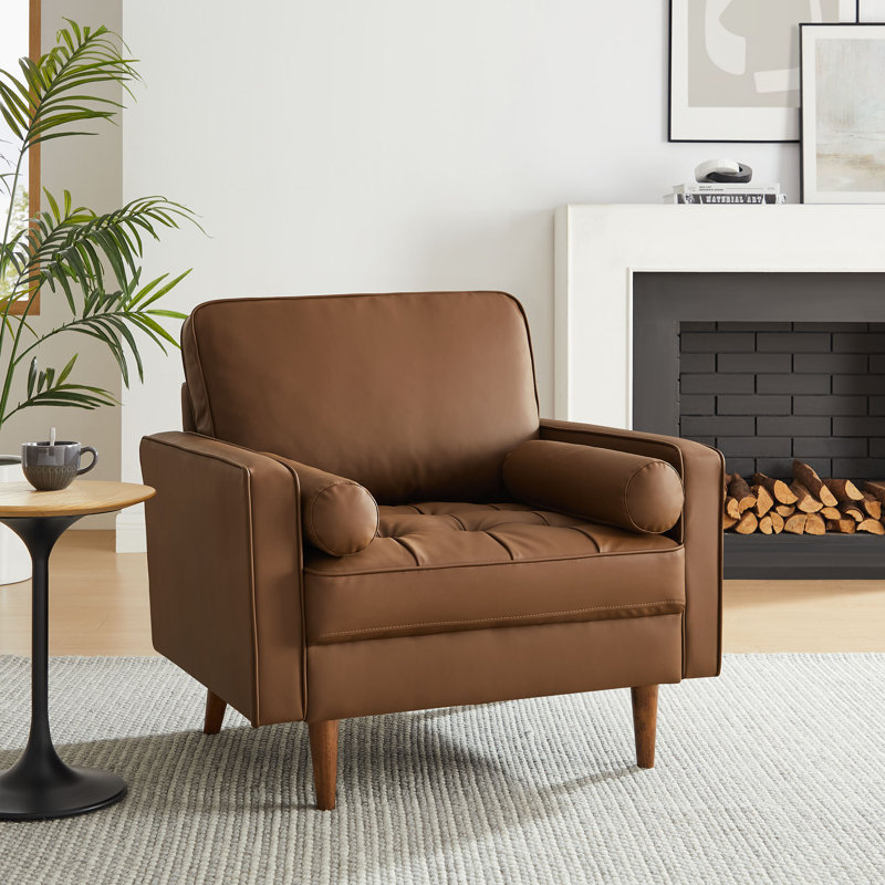 Fauteuil rembourré en cuir Vegan, Similicuir brun
