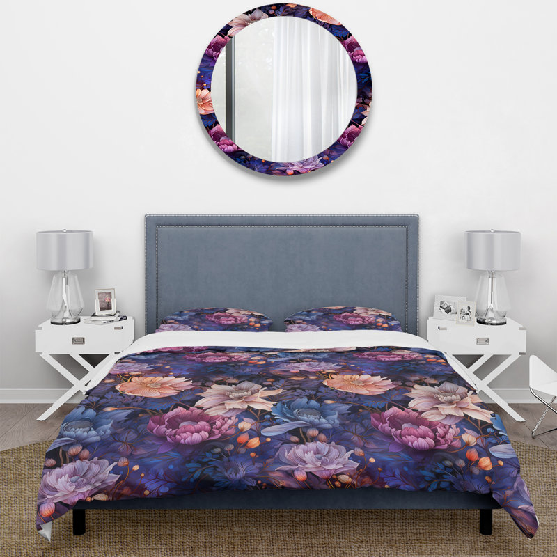 Ensemble de housse de couette Celestial Blue Pivoines Stellar Pure, Housse de couette pour très grand lit et 2 très