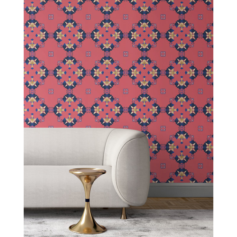 Eva | Diamond Pattern Wallpaper Double Roll, Beige/Pink/Navy/Blue