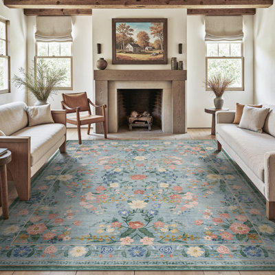 Soft Floral Non-Slip Washable Area Rug