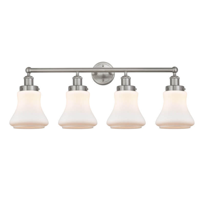 Éclairage pour meuble-lavabo à 4 lumières à intensité variable Asadbek, Blanc mat, Nickel satiné brossé