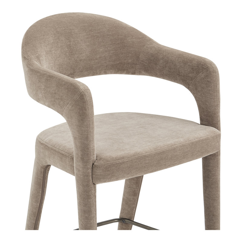 Tabouret rembourré Cathline, Tabouret de comptoir (siège d'une hauteur de 26,4, Polyester brun clair