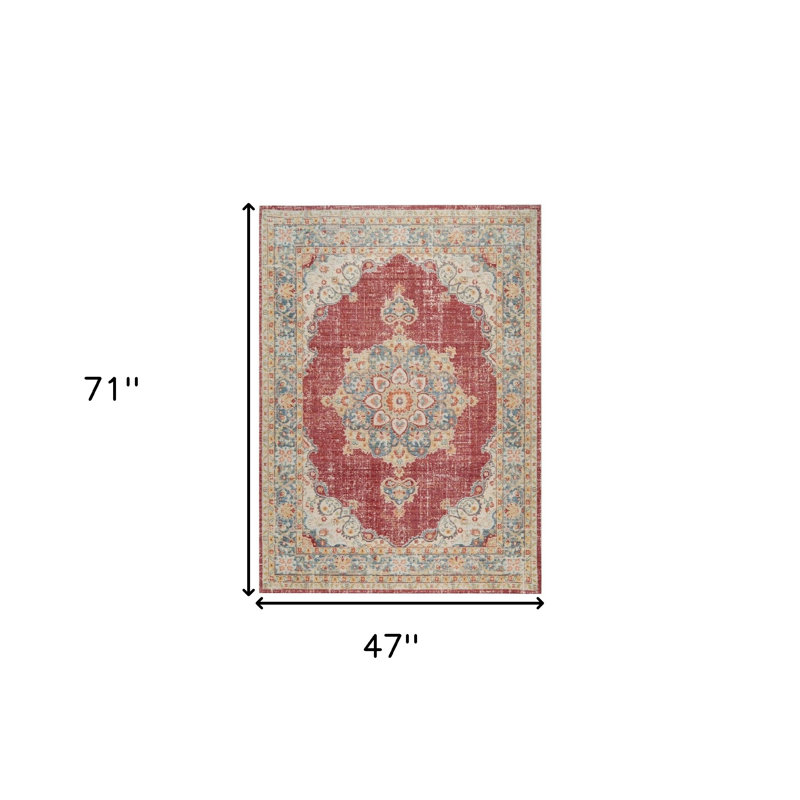 Tapis orange et rouge à médaillon 4 pi x 6 pi