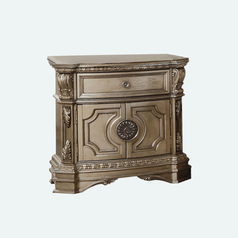 Mazon 1-Drawer Nightstand, Antique Silver