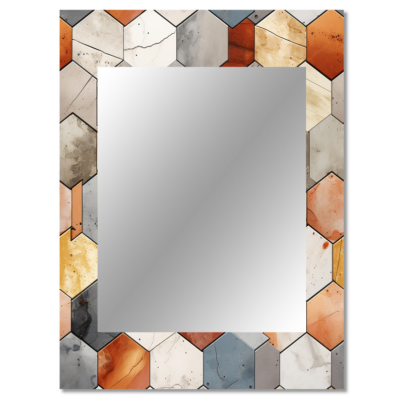 Hatsu Rustic Hexagons Boho Pattern - Geometric  Mirror, Geometric Unique Wall Mirror, Printed Metal Art, 40" x 30"