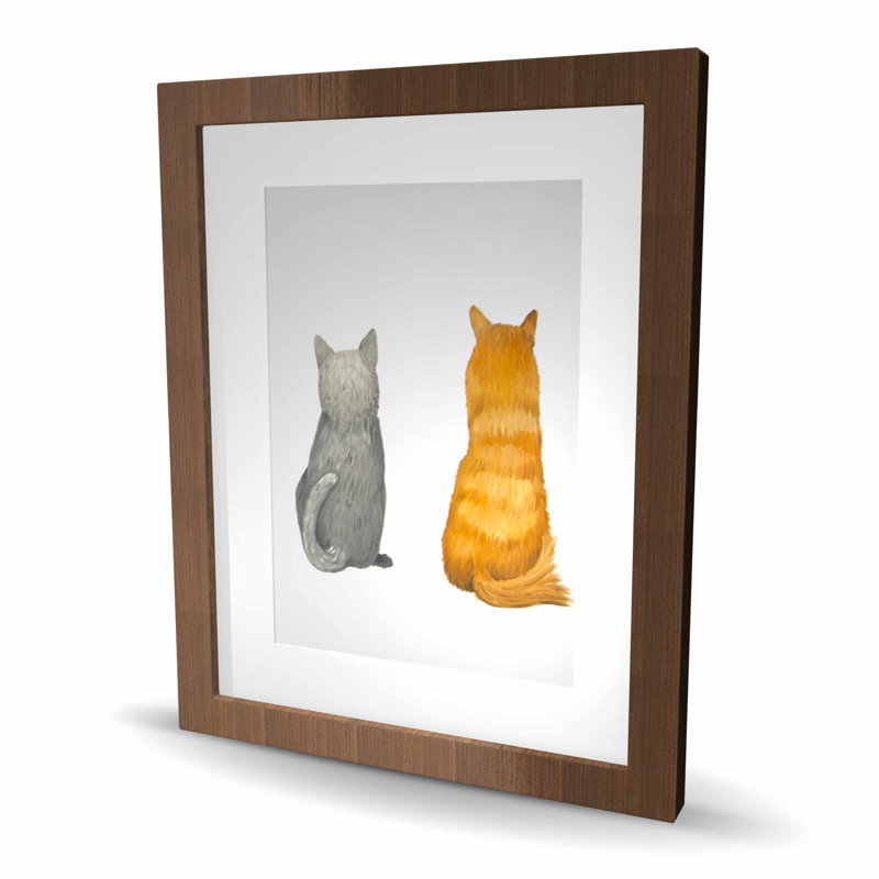 «Six Cats Lined Up Back View - Feline», reproduction encadrée